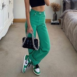 Zara Wide Leg Jeans- Green